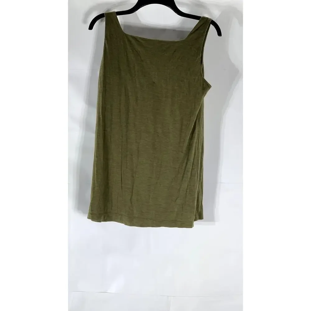 EILEEN FISHER Women's Olive Green Scoop-Neck Solid Silk-Cotton Tank Top SZ S - Picture 3 of 10